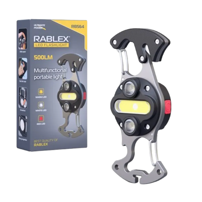 Фонарь для кемпинга Rablex RB564, Белый, Жёлтый, Красный, multitool, Li-Ion аккум., магнит, карабин