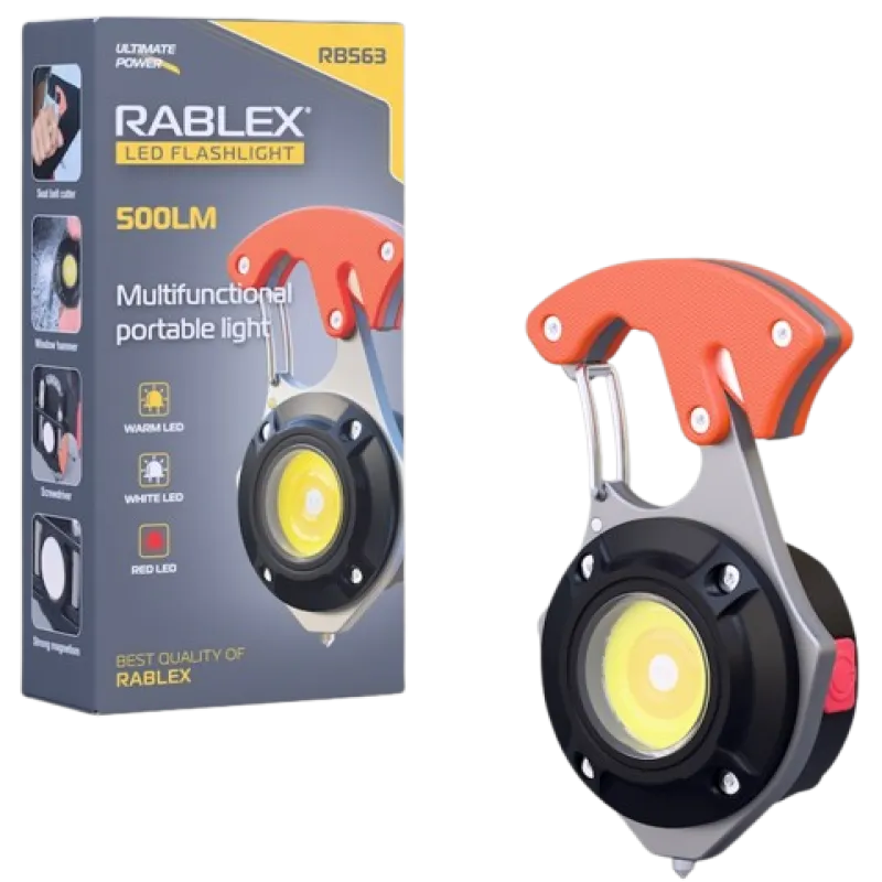 Фонарь для кемпинга Rablex RB563, Белый, Жёлтый, Красный, multitool, Li-Ion аккум., магнит, карабин