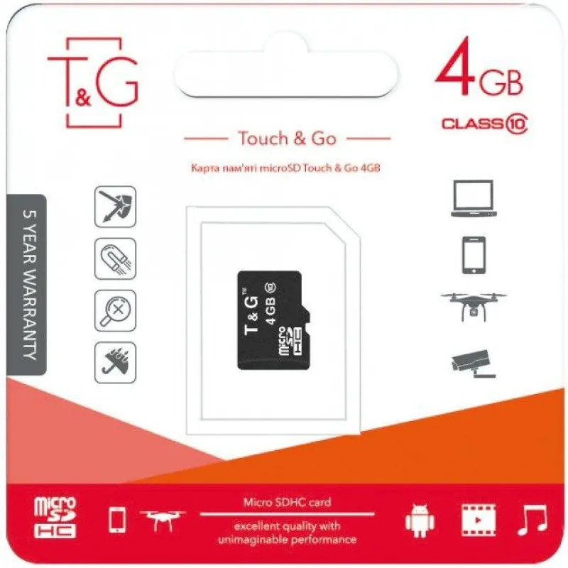 Карта пам'яті microSDHC T&G (UHS-1) 4GBSD клас 10 (без адаптера)