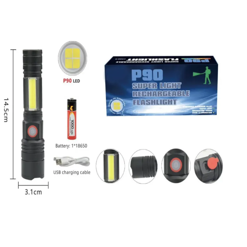 Ручной фонарь Police RB244, P90 LED, microUSB, Боковая подсветка, Zoom