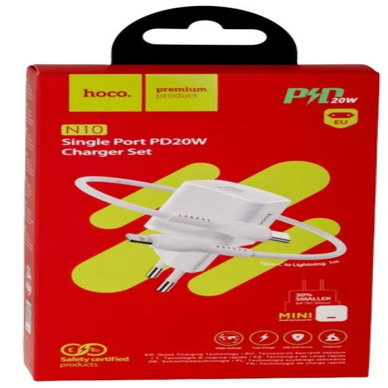 СЗУ Сетевое Зарядное Устройство Hoco N10, быстрая зарядка 20W, Type-C - Lightning