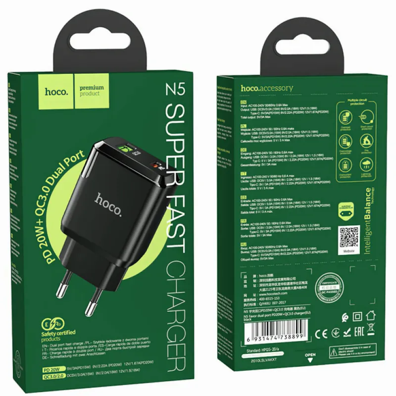 СЗУ Сетевое Зарядное Устройство Hoco N5, быстрая зарядка 20W