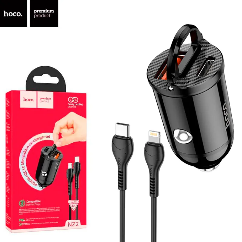 АЗУ Автомобильное зарядное устройство Hoco NZ2 PD30W,  Type-c - Lightning
