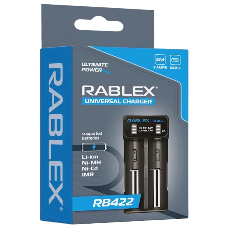 Зарядное устройство Rablex RB422, универсальное на 2 аккум. Ni-MH/Ni-Cd: AA, AAA, AAAA, C, SC, F6
