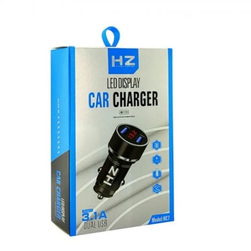 Автомобильное зарядное устройство USB x 2 + вольтметр HZ HC7 / 3.1A / 6873