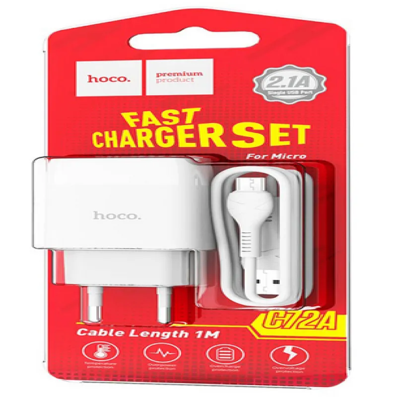 СЗУ Сетевое Зарядное Устройство Hoco C72A / MicroUSB кабель