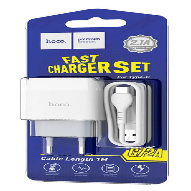 СЗУ Сетевое Зарядное Устройство Hoco C72A / Type-C кабель