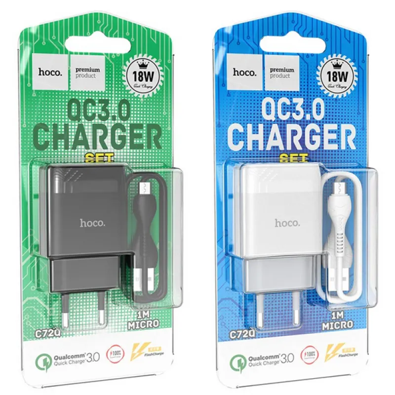 СЗУ Сетевое Зарядное Устройство Hoco C72Q / MicroUSB 3.0A