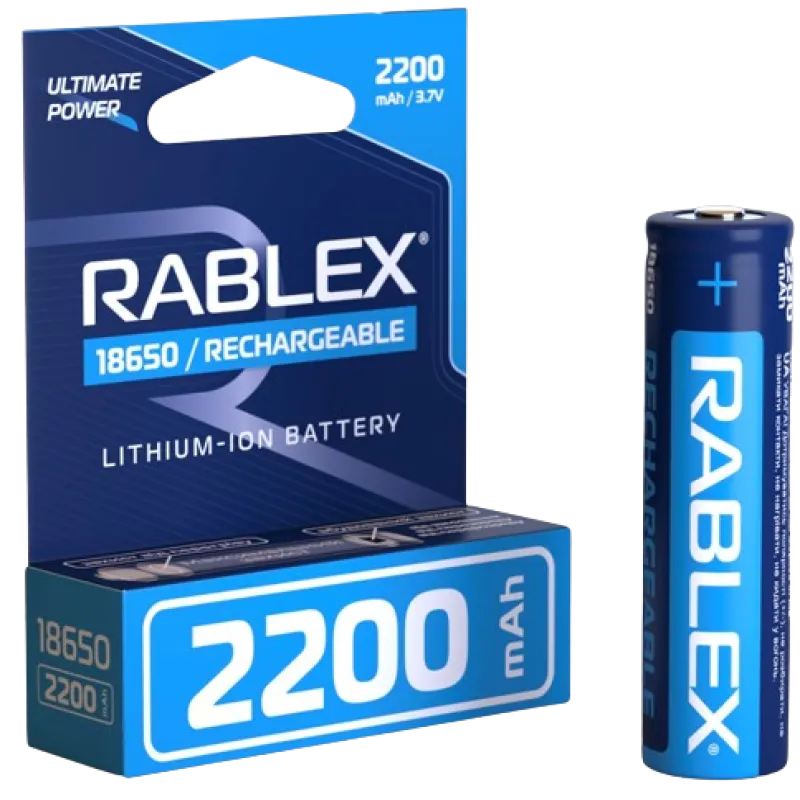 Аккумулятор Rablex 18650 Li-ion 2200mAh с ЗАЩИТОЙ 3.7v