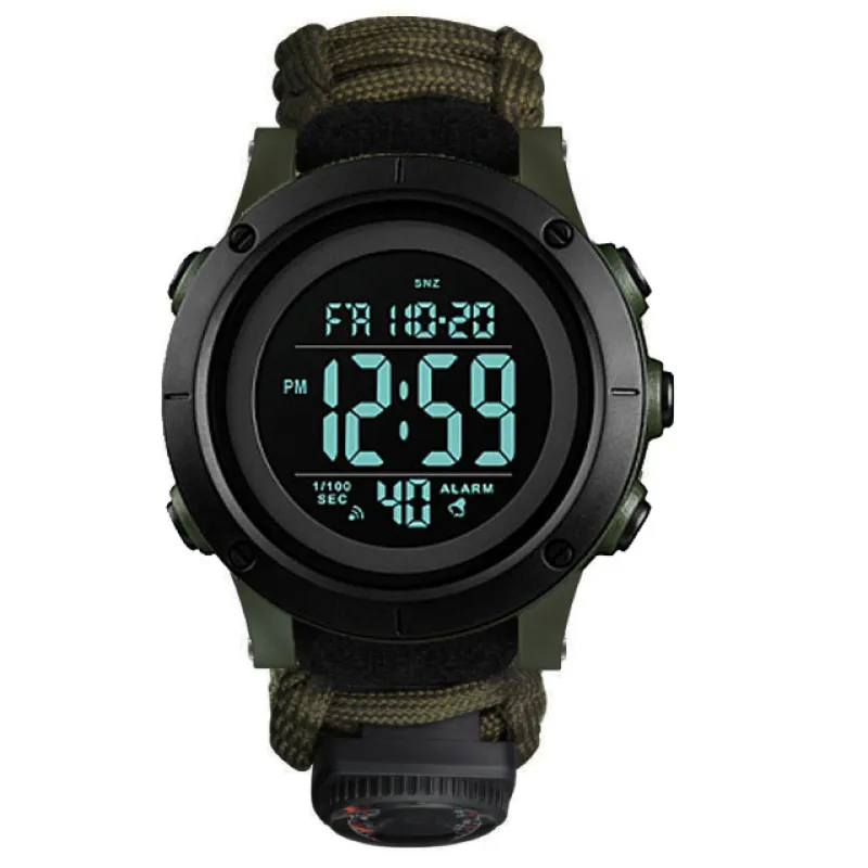 Часы наручные SKMEI 1426AGBK, PARACORD, ARMY GREEN-BLACK, ABS RING, Compass, термометр, 10463