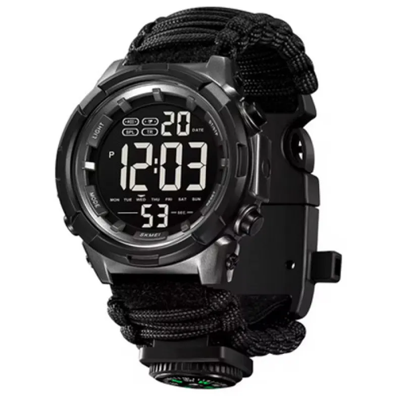 Часы наручные SKMEI 1845BK, PARACORD, BLACK, Compass, термометр, свисток, кресало, 10635