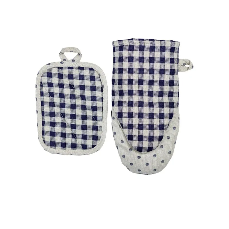 Кухонна прихватка Прованс Набір рукавиця 29х15 та прихватка 15х20 Синя клітинка (035696)