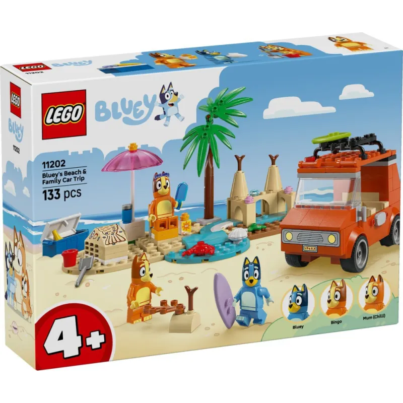 Конструктор LEGO Bluey Пляж і сімейна поїздка на автомобілі Блуї (11202)