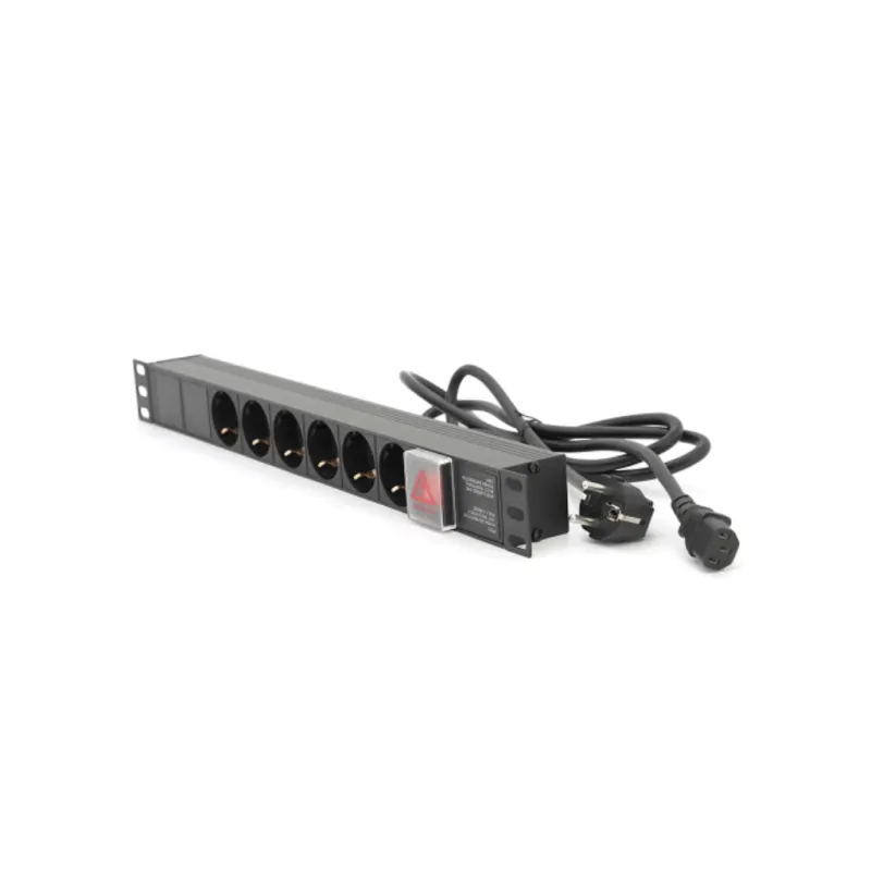 Силовий блок Ritar 19" 6 розеток, кабель 1.8m алюм. корпус с вимикачем (1U-M6-K-C13)