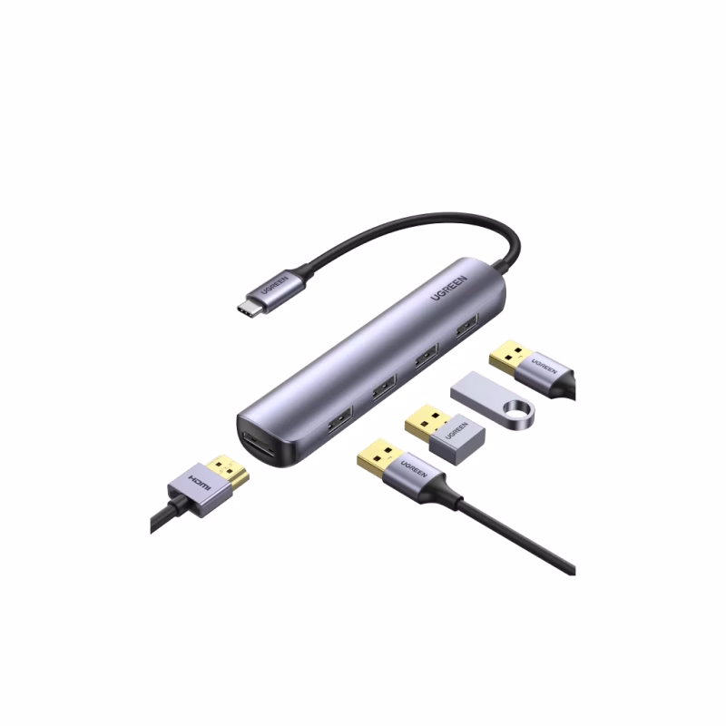 Концентратор Ugreen USB-C to 4xUSB 3.0 + HDMI CM417 gray (20197)