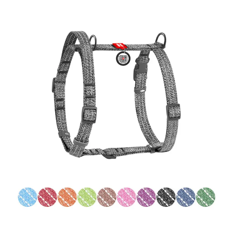 Шлей для собак WAUDOG Н-образная Re-cotton с QR паспортом, светоотражающая S серая (259111)