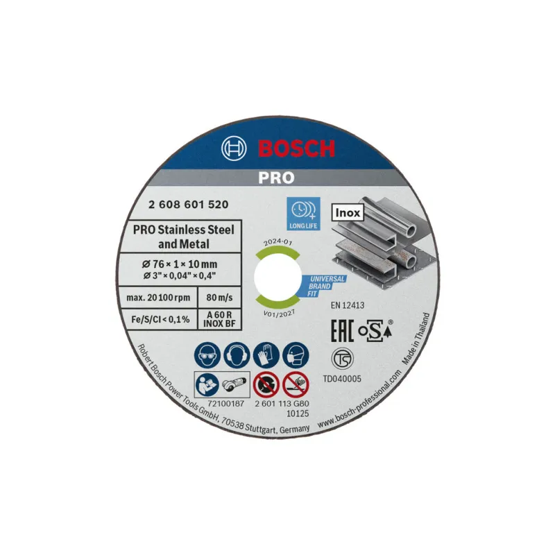 Круг відрізний Bosch Expert for Inox, 76х10х1мм, 5шт (2.608.601.520)