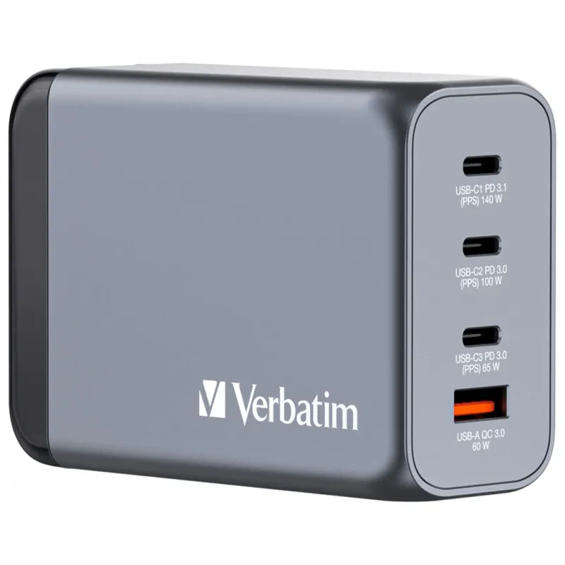 Зарядний пристрій Verbatim GaN 240 W 4 ports (USB-C-140 W,USB-C-100 W,USB-C-65 W /USB-A -3.0) (32205)