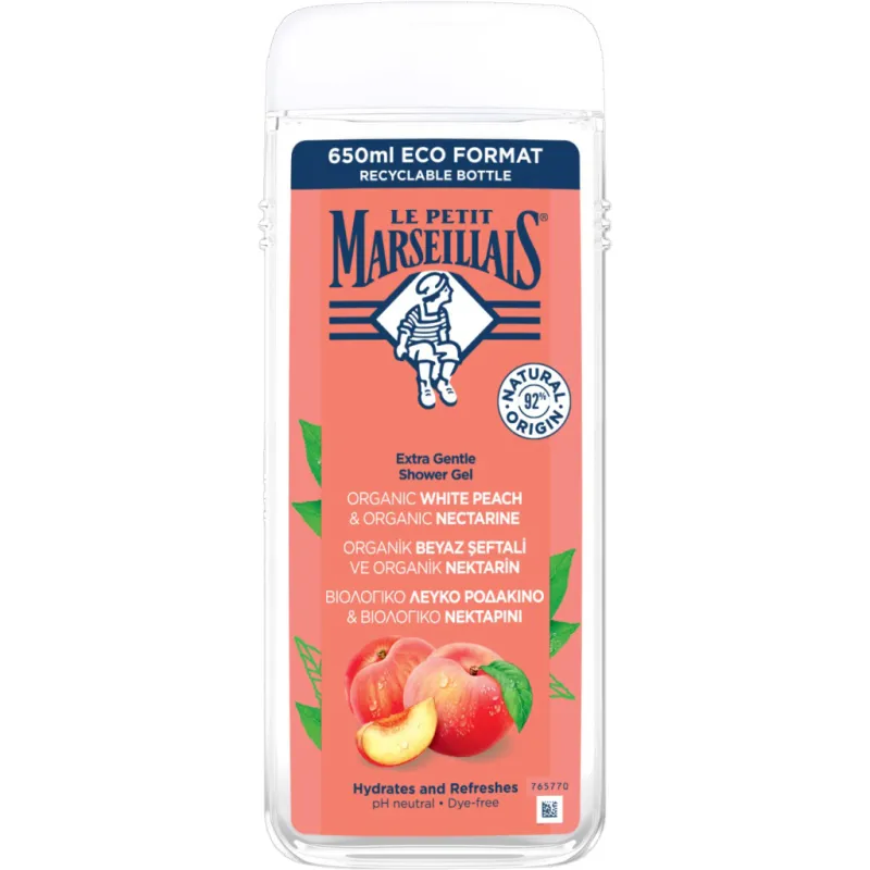 Гель для душу Le Petit Marseillais БІО Білий персик та нектарин 650 мл (3574661285955/3574661714738)