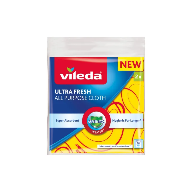 Серветки для прибирання Vileda Ultra Fresh Антибактеріальні Універсальні 2 шт. (4023103239593)