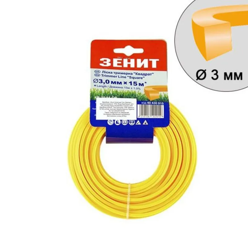 Жилка косильна Зеніт плетена "Квадрат" 3,0 мм х 15 м (КВ-30-15-ОВ) (40430015)