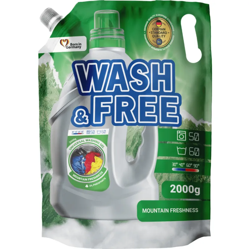 Гель для прання Wash&Free Гірська свіжість Дой-пак 2 кг (4262396144942)