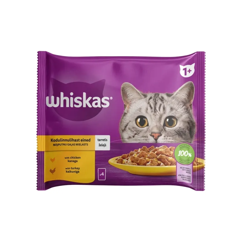 Вологий корм для кішок Whiskas курка, індичка в желе 4х85 г (4770608263676)