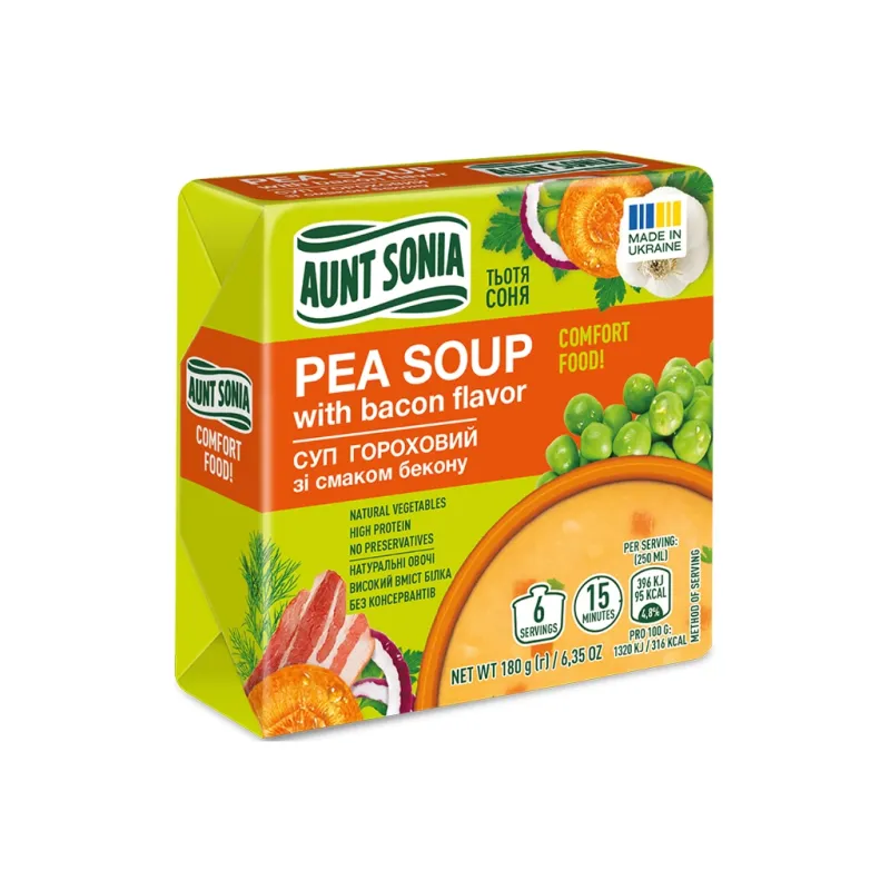 Їжа швидкого приготування Тьотя Соня Суп гороховий з беконом брикет 180 г (4820015101198)