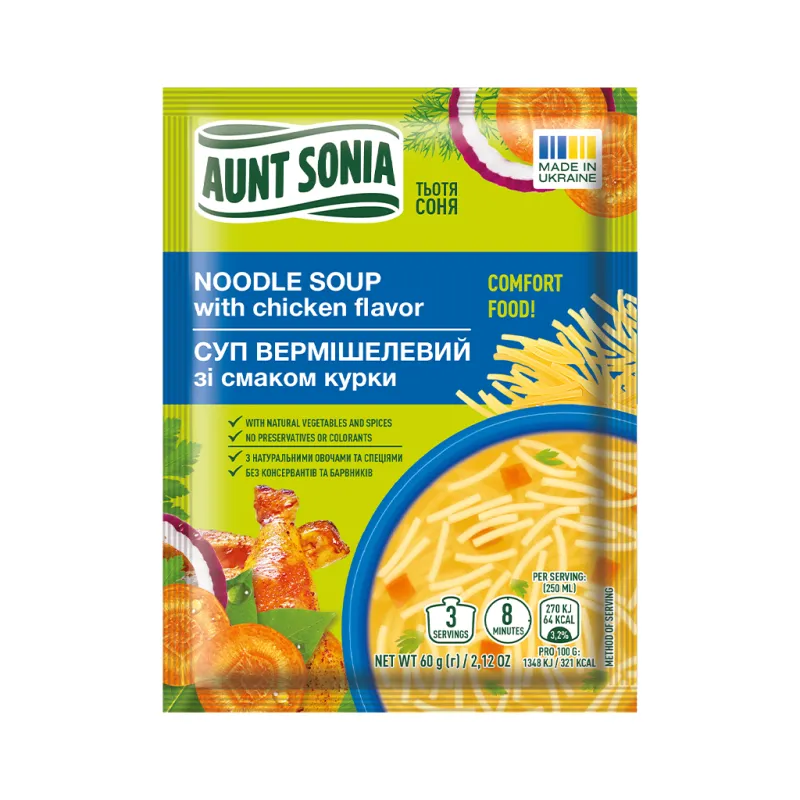 Їжа швидкого приготування Тьотя Соня Суп курячий з вермішеллю 60 г (4820015101297)