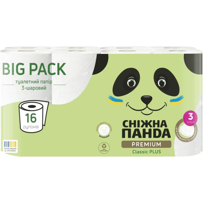Туалетний папір Сніжна Панда Premium Classic Plus 3 шари 16 рулонів (4820183972842)