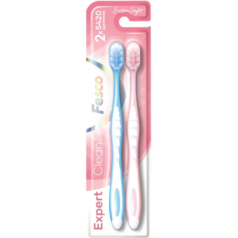 Зубна щітка Fesco Expert Clean Extra Soft Блакитна 1 шт. + Рожева 1 шт. (4820204702311)