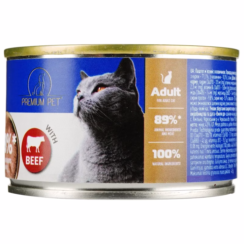 Паштет для котів PREMIUM PET з яловичиною 100 г (4820255191812)