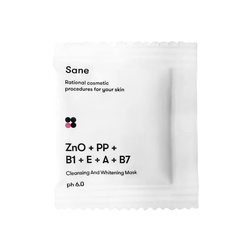 Маска для лица Sane Очищающая и отбеливающая с оксидом цинка и витаминами РР, В1, Е, А, В7 3 г (4820266830298)