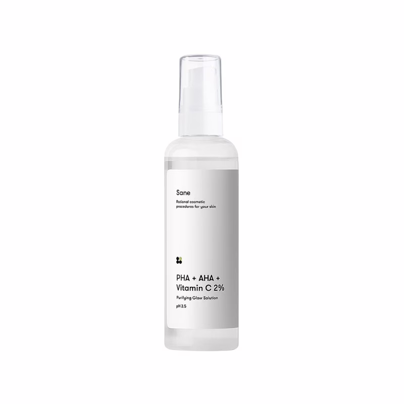 Тоник для лица Sane PHA + AHA + Vitamin C 2% Purifying Glow Solution 100 мл (4820266830571)