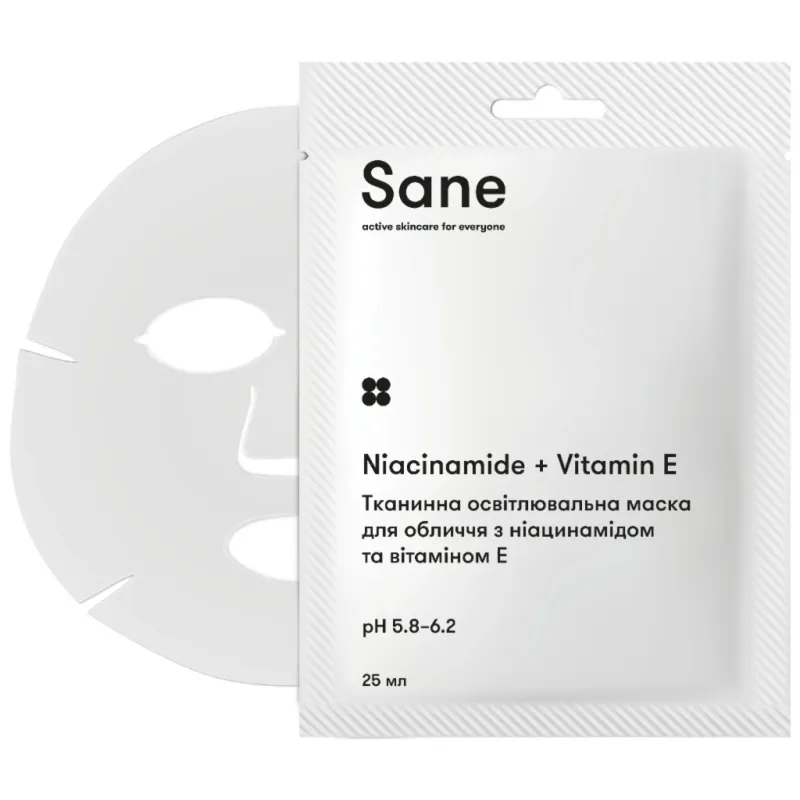 Маска для обличчя Sane Тканинна освітлювальна З ніацинамідом та вітаміном Е 25 мл (4820266831561)