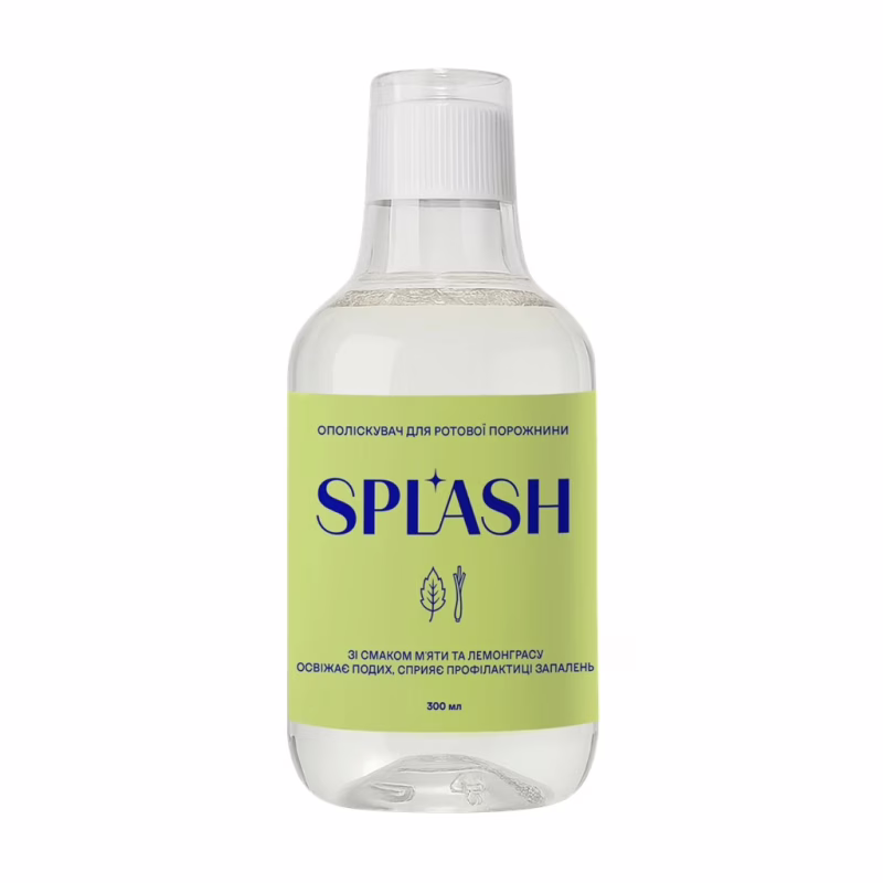 Ополіскувач для порожнини рота Splash Mint And Lemongrass Зі смаком м'яти та лемонграсу 300 мл (4820266832247)