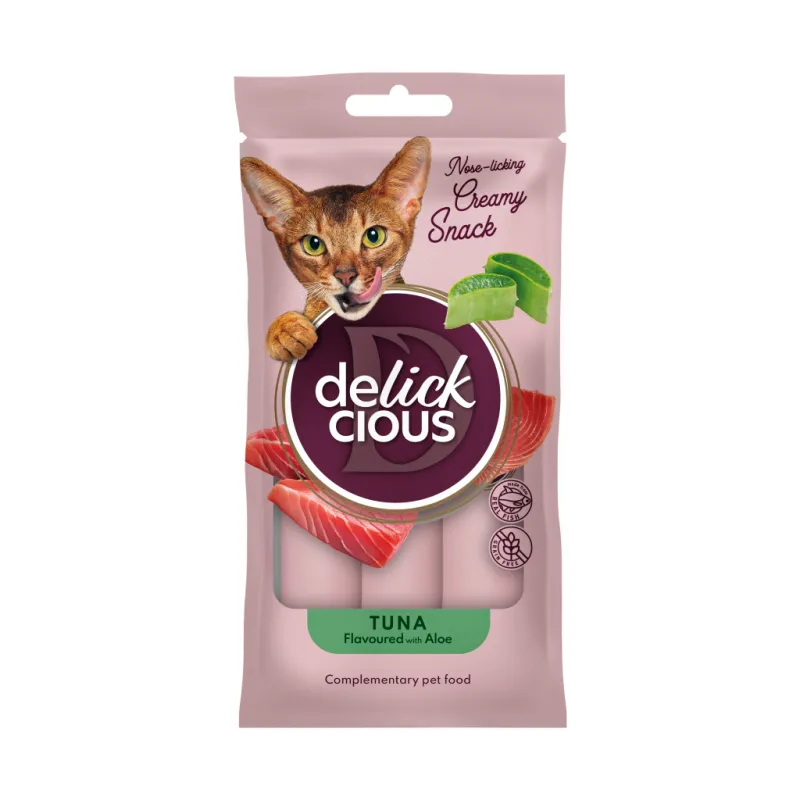 Ласощі для котів Delickcious Тунець з додаванням алое 4 х 15 г (4820269141605)