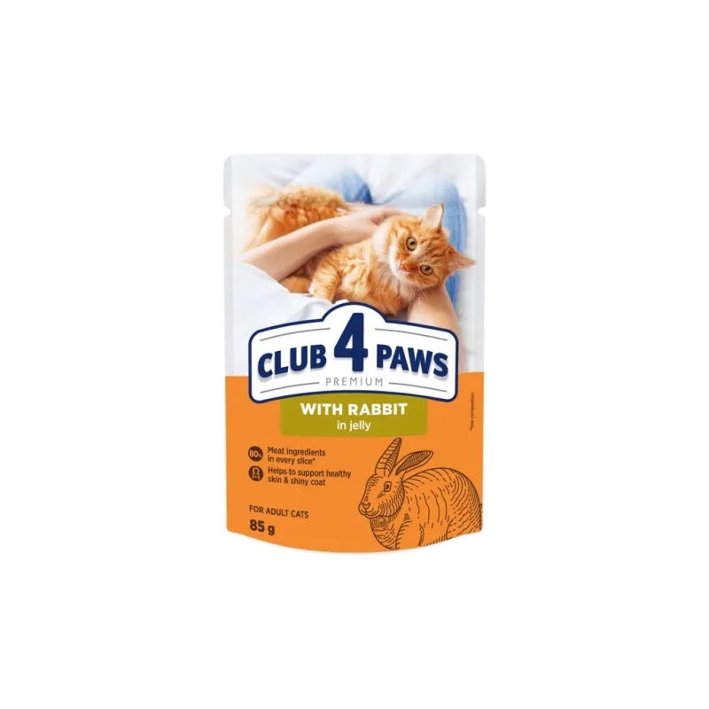 Вологий корм для кішок Club 4 Paws з кроликом у желе 85 г (4820269142510)
