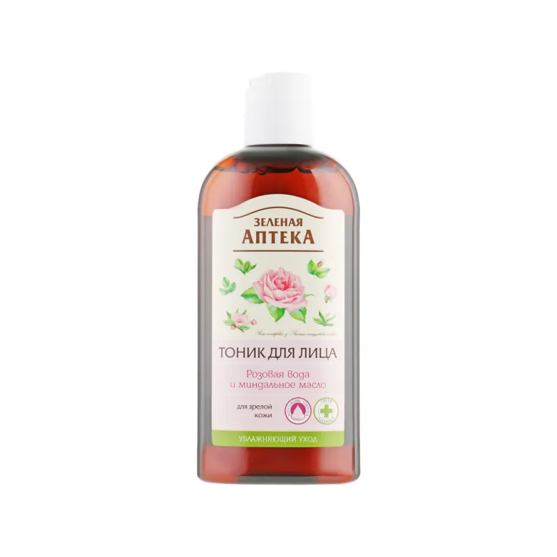 Тонік для обличчя Green Pharmacy Рожева вода та мигдальна олія 200 мл (4823015929694)