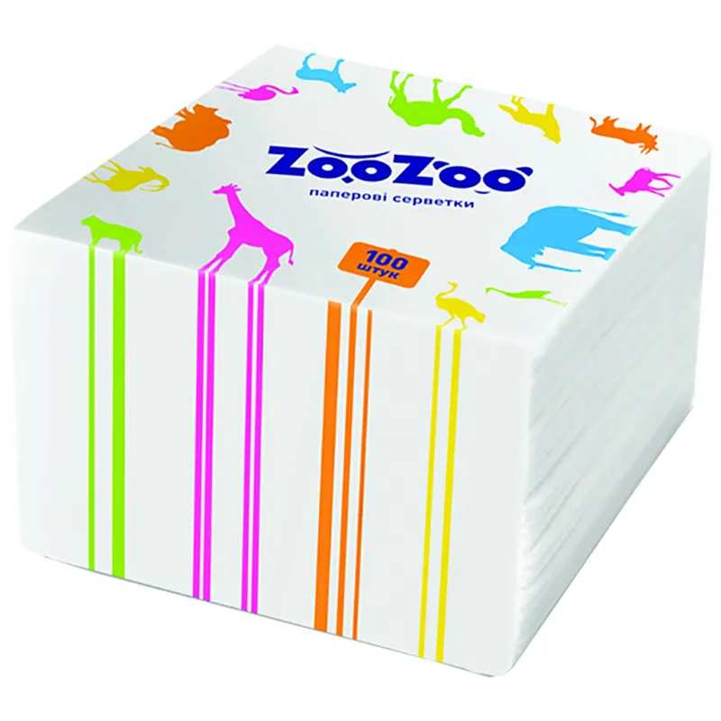Серветки столові ZooZoo одношарові білі 24x23 см 100 шт. (4823019009293)