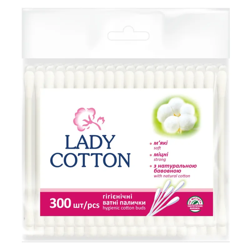 Ватні палички Lady Cotton в поліетиленовому пакеті 300 шт. (4823071621402)
