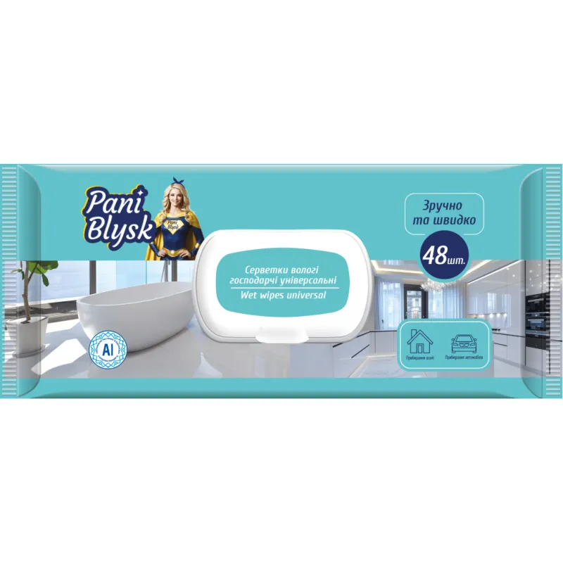 Серветки для прибирання Pani Blysk Вологі Універсальні з клапаном 48 шт. (4823071661132)