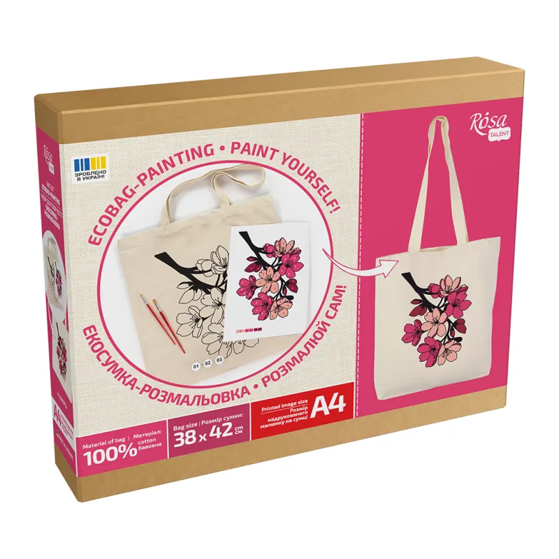 Набір для творчості Rosa Talent екосумка-розмальовка, Flowers, 38х42 см (4823098544623)