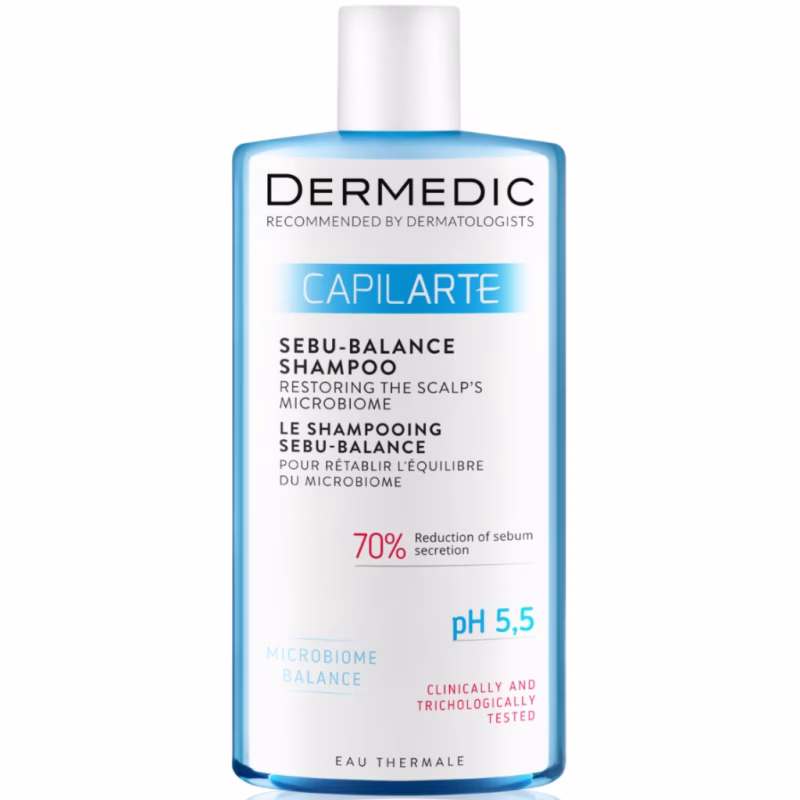 Шампунь Dermedic Capilarte Sebu-Balance Для жирного волосся Відновлення мікробіому шкіри голови 300 мл (5901643176945)