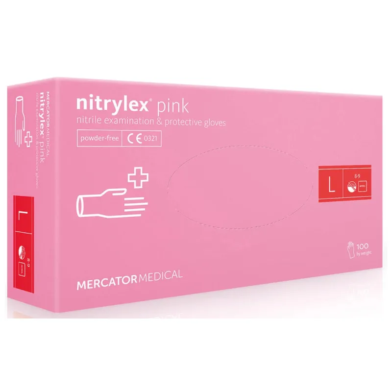 Медичні рукавички Mercator Medical Nitrylex Pink Нітрилові Неопудрені діагностичні Розмір L Рожеві 100 шт. (5906615035343)