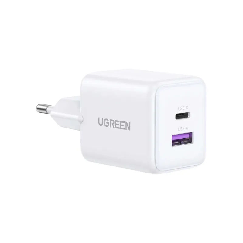 Зарядний пристрій Ugreen USB + USB-C GaN 30W X516 white (65015)