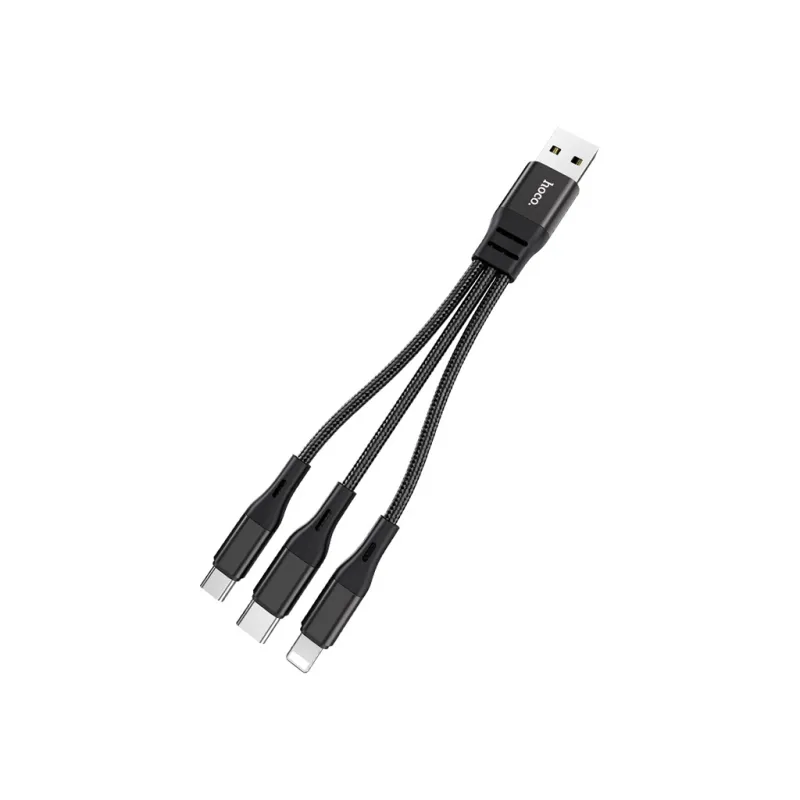Дата кабель USB 2.0 AM to Lightning + Micro 5P + USB-C 0.25m 2.4A nylon X47 black HOCO (6931474727398)