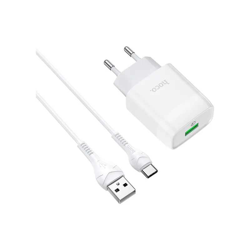 Зарядний пристрій HOCO C72Q Glorious USB QC3.0 + cable USB to USB-C 18W White (6931474732552)