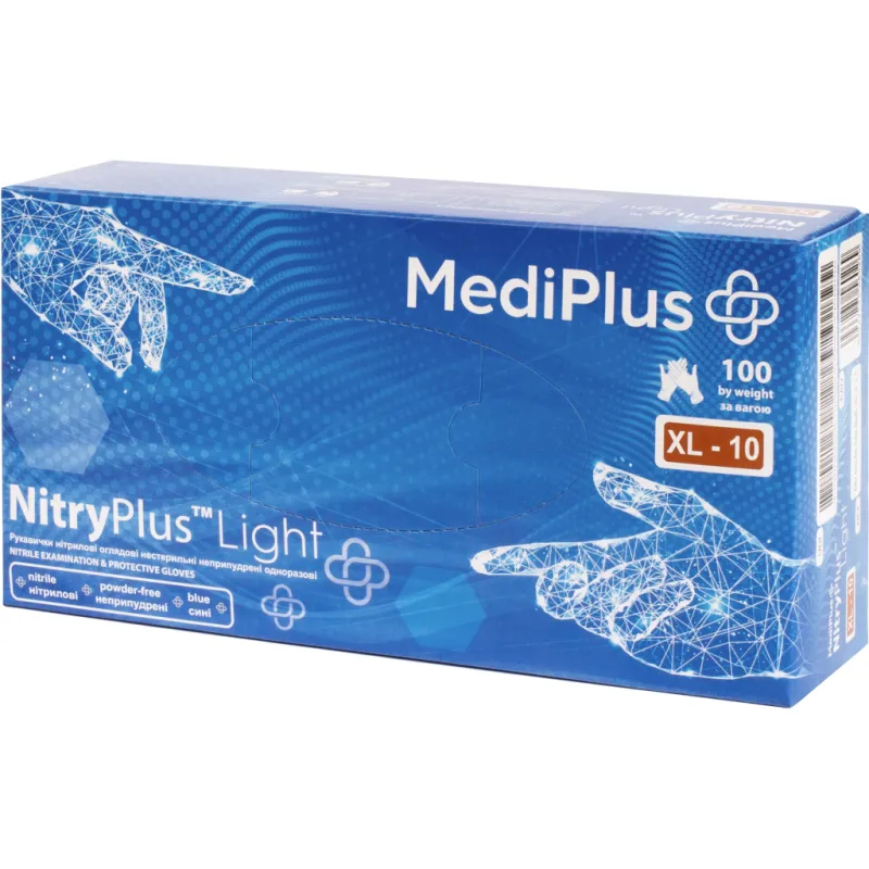 Медичні рукавички MediPlus NitryPlus Light Нітрилові оглядові нестерильні неприпудрені Сині Розмір XL 100 шт. (6933265560269)