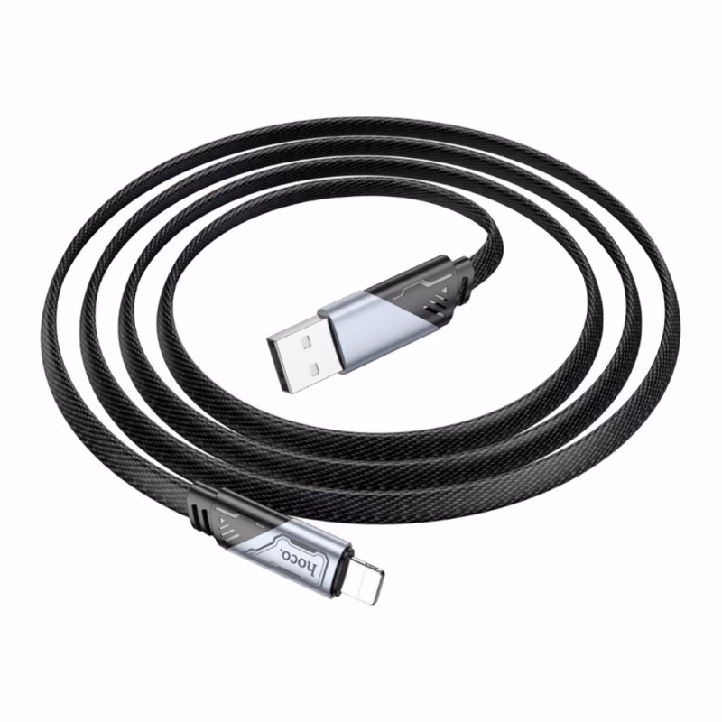 Дата кабель USB 2.0 AM to Lightning 1.2m 2.4A nylon aluminum U125 black HOCO (6942007604987)